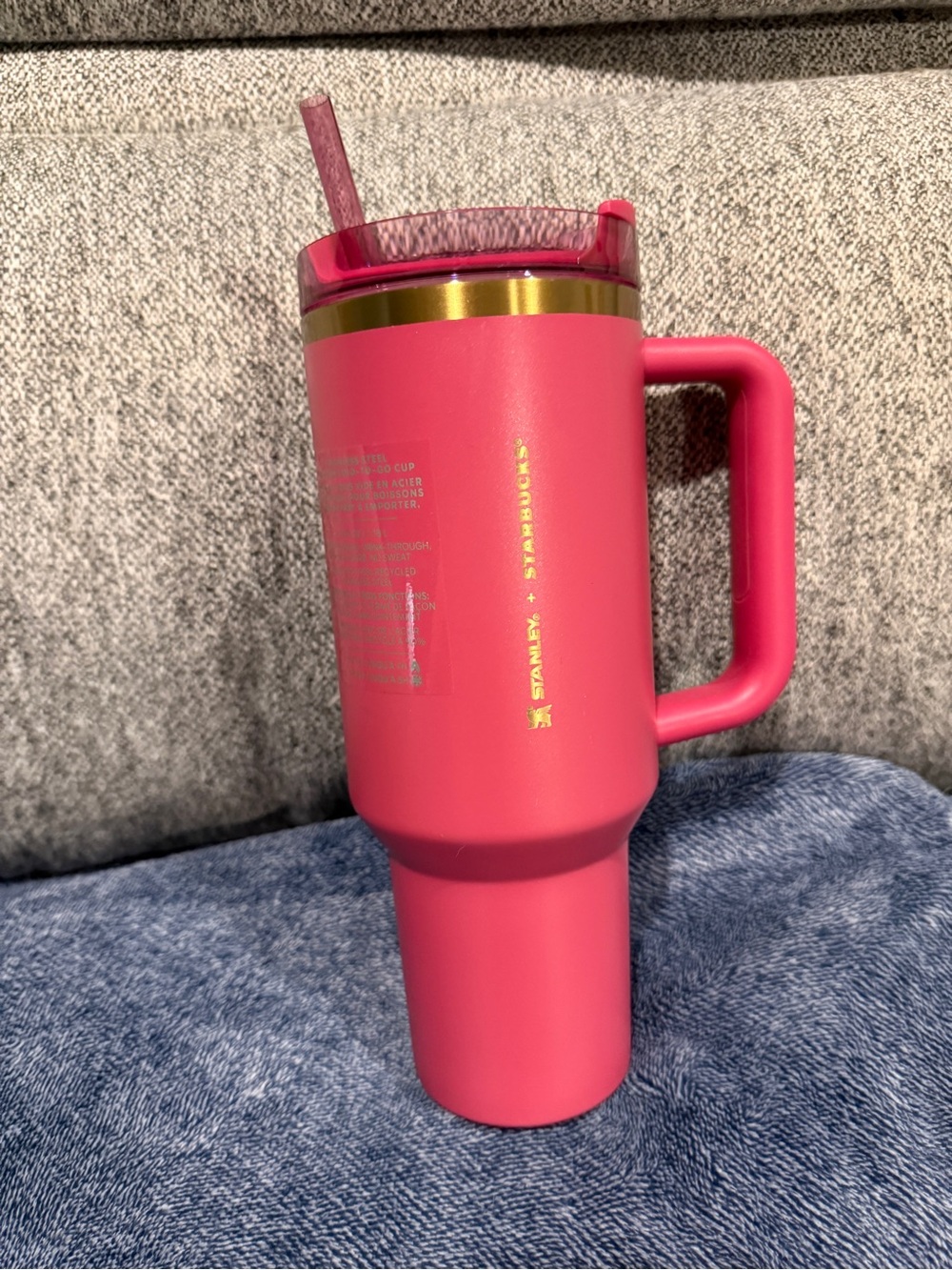 Stanley x Starbucks Pink Travel Tumbler with Gold Trim and Handle NEW SOLD OUT